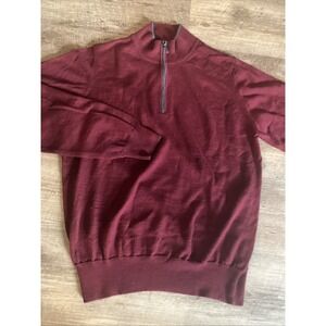 Neiman Marcus Sweater Mens Large Burgundy Polo Pullover Merino Wool Italy Preppy